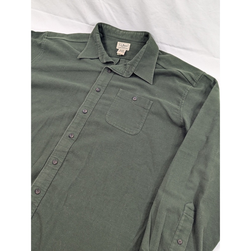 LL Bean Shirt Men's Green Chamois Cloth‎ Flannel L/S Button Front Size XXL
